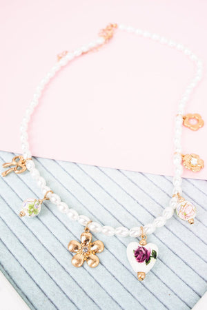 Shiny Luxe Pink Blooming Affection Pearl & Goldtone Necklace - Wholesale Accessory Market