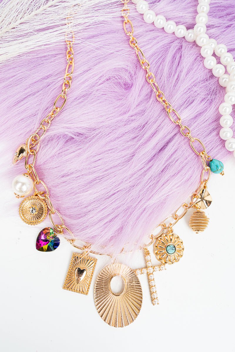 Viola Stand Out Goldtone Charm Necklace - Wholesale Accessory Market