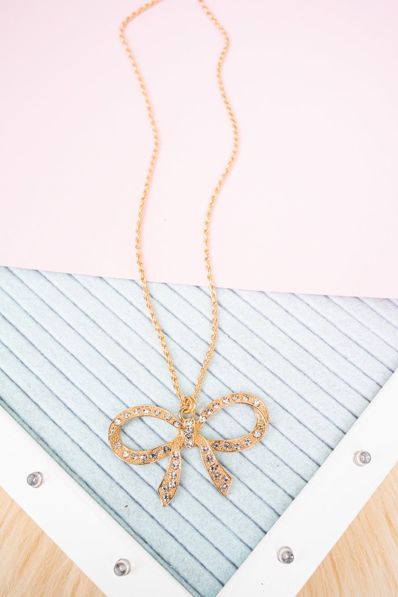 Shiny Luxe Gilded Grace Goldtone Bow Necklace - Wholesale Accessory Market