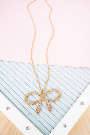 Shiny Luxe Gilded Grace Goldtone Bow Necklace - Wholesale Accessory Market