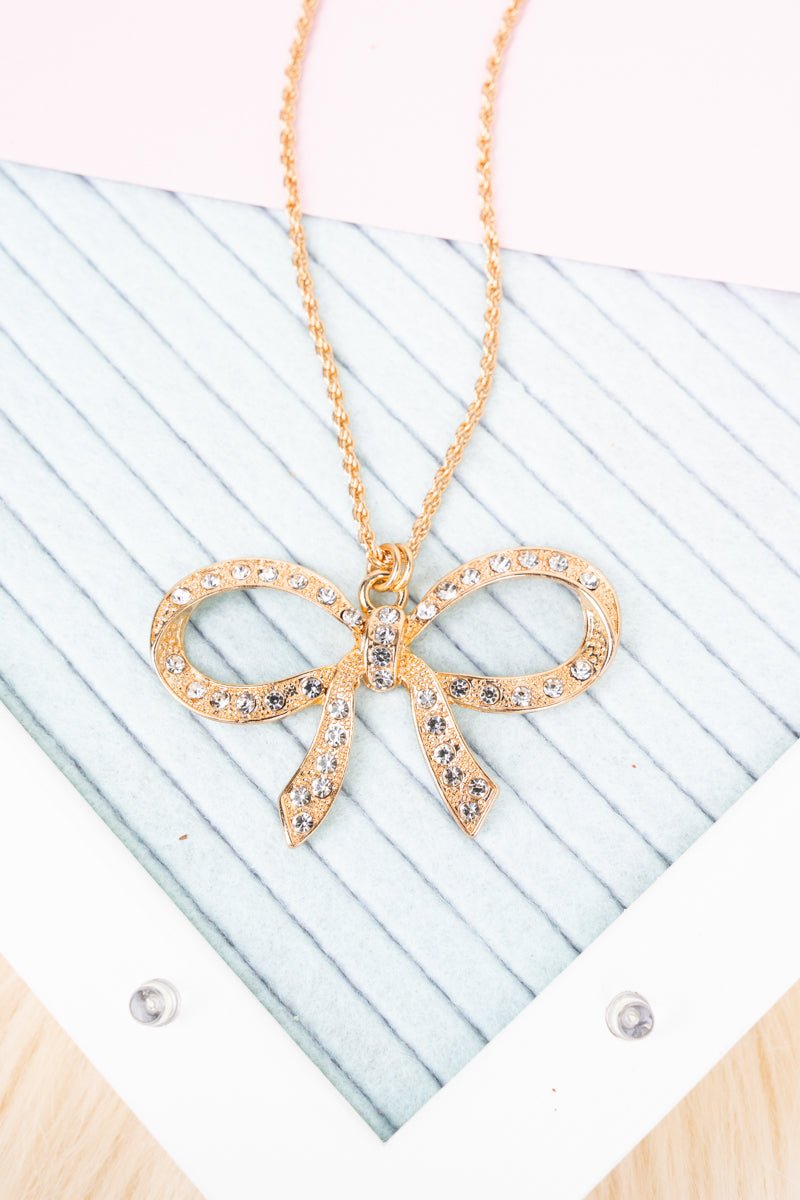 Shiny Luxe Gilded Grace Goldtone Bow Necklace - Wholesale Accessory Market