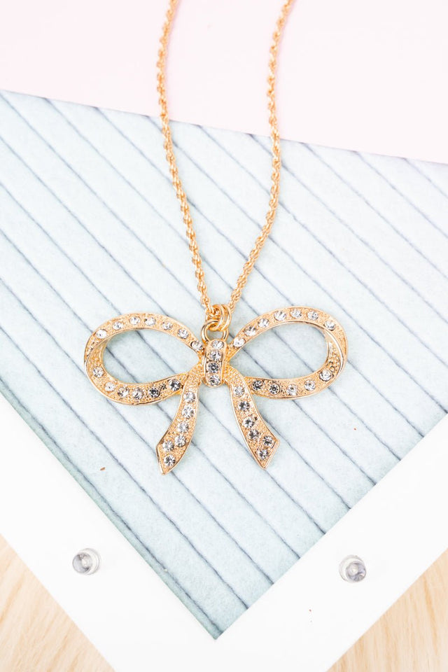 Shiny Luxe Gilded Grace Goldtone Bow Necklace - Wholesale Accessory Market