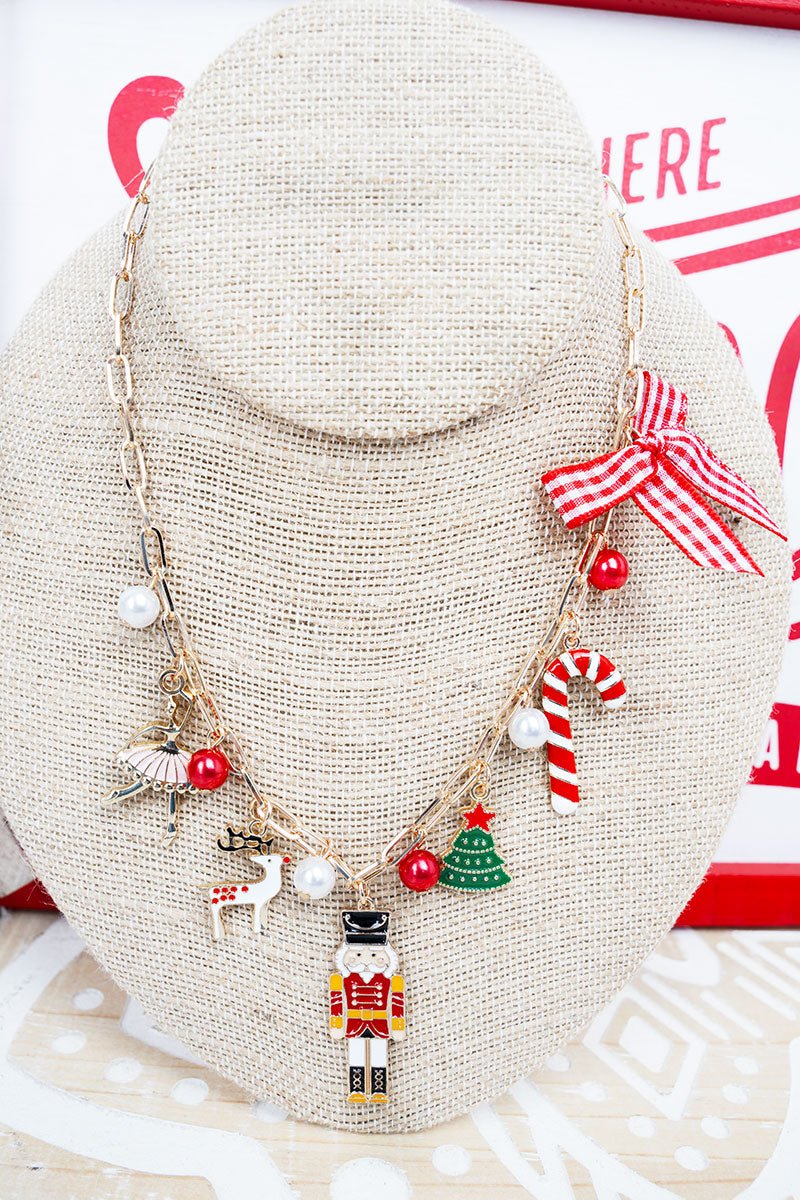 Shiny Luxe Red Tutu & Tinsel Charm Necklace - Wholesale Accessory Market