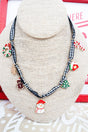 Shiny Luxe Holiday Hits Black Check Fabric Charm Necklace - Wholesale Accessory Market