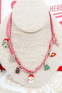 Shiny Luxe Holiday Hits Red Check Fabric Charm Necklace - Wholesale Accessory Market