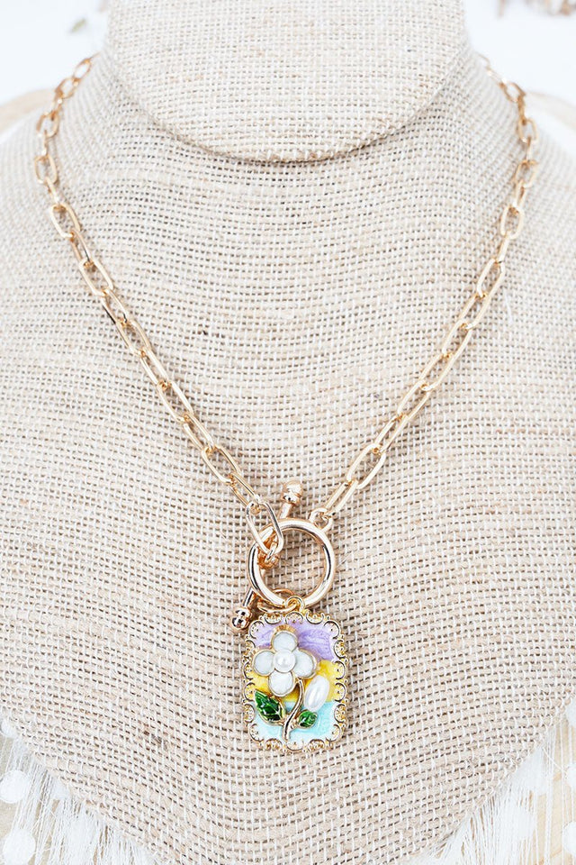 Shiny Luxe Sweet Botanica Goldtone Toggle Necklace - Wholesale Accessory Market