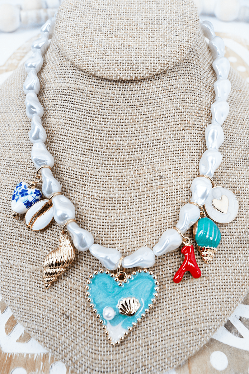 Shiny Luxe Coastal Crush Pearl & Goldtone Charm Necklace - Wholesale Accessory Market