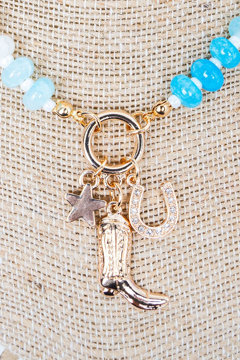 Shiny Luxe Frontier Flair Blue Multi Beaded Necklace - Wholesale Accessory Market