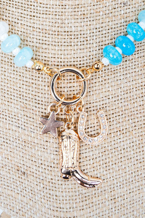 Shiny Luxe Frontier Flair Blue Multi Beaded Necklace - Wholesale Accessory Market