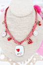 Shiny Luxe Modern Romance Red Check Fabric Charm Necklace - Wholesale Accessory Market