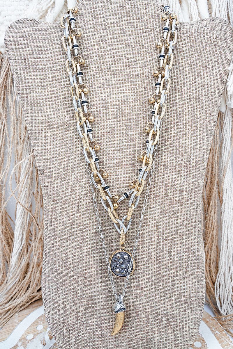Viola Black & Two - Tone Sizzle & Shine Triple Necklace Set - Wholesale Accessory Market