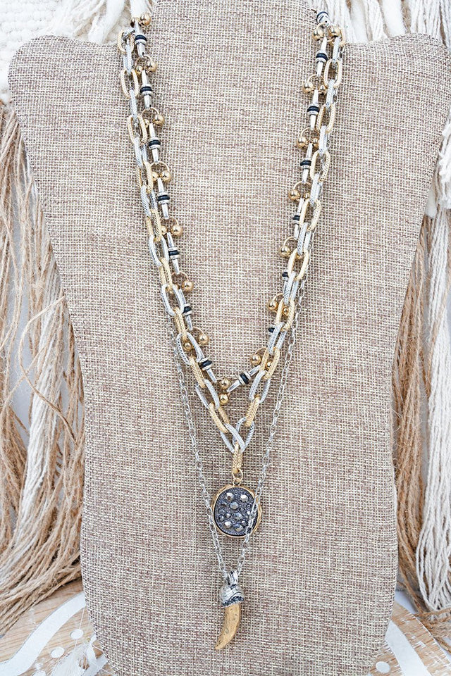 Viola Black & Two - Tone Sizzle & Shine Triple Necklace Set - Wholesale Accessory Market