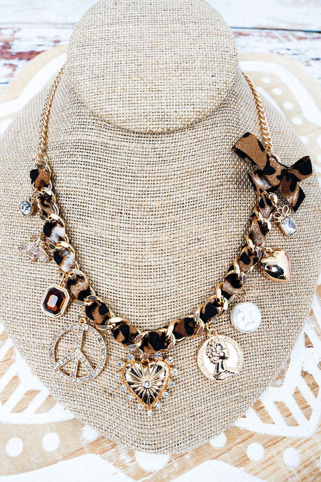 Shiny Luxe The Iconic Edit Leopard Ribboned Chain Charm Necklace - Wholesale Accessory Market