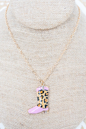 Shiny Luxe Pink Lola Leopard Boots Goldtone Necklace - Wholesale Accessory Market