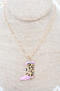 Shiny Luxe Pink Lola Leopard Boots Goldtone Necklace - Wholesale Accessory Market