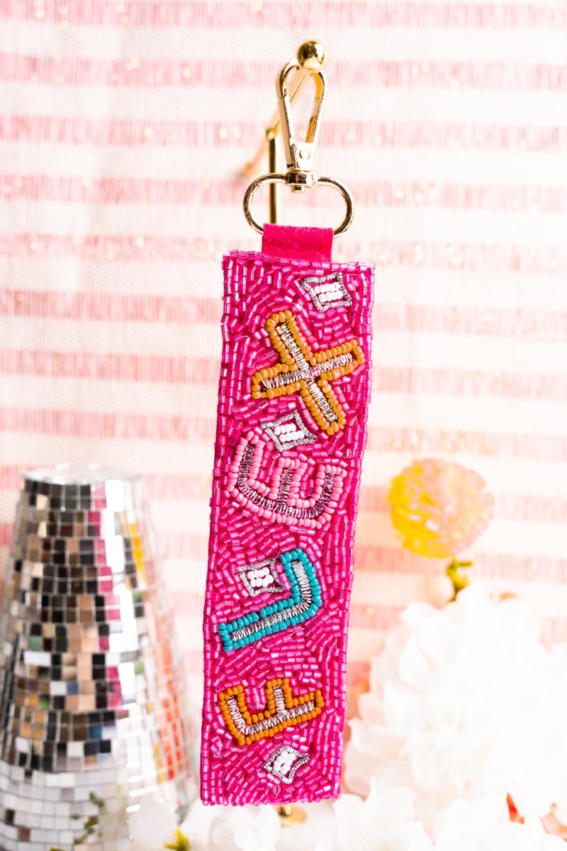 Hot Pink 'Flex' Seed Bead Wristlet Keychain | Wholesale Accessory