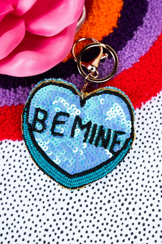 Viola BE MINE Blue Sequin Keychain - Wholesale Accessory Market