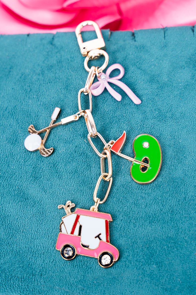 Viola Pink Tee Time Goldtone Bag Charms - Wholesale Accessory Market