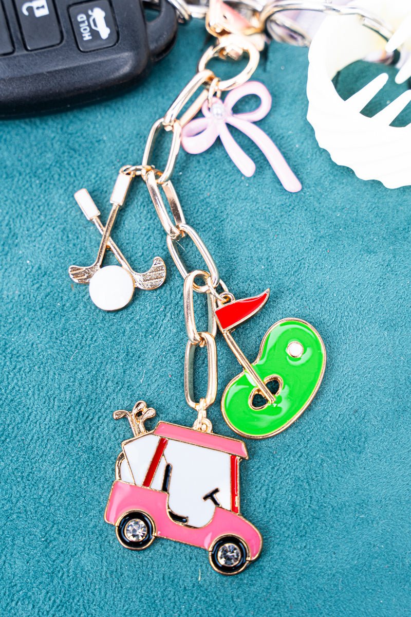 Viola Pink Tee Time Goldtone Bag Charms - Wholesale Accessory Market