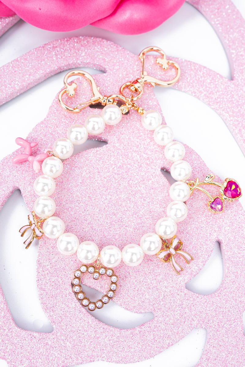 Viola Feeling Girlie Goldtone Charm Pearl Bag Chain - Wholesale Accessory Market