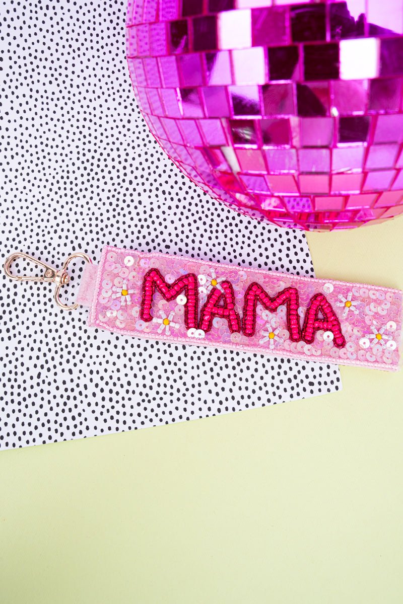 Viola Pink Mama Daisy Sequin Wristlet Keychain - Wholesale Accessory Market