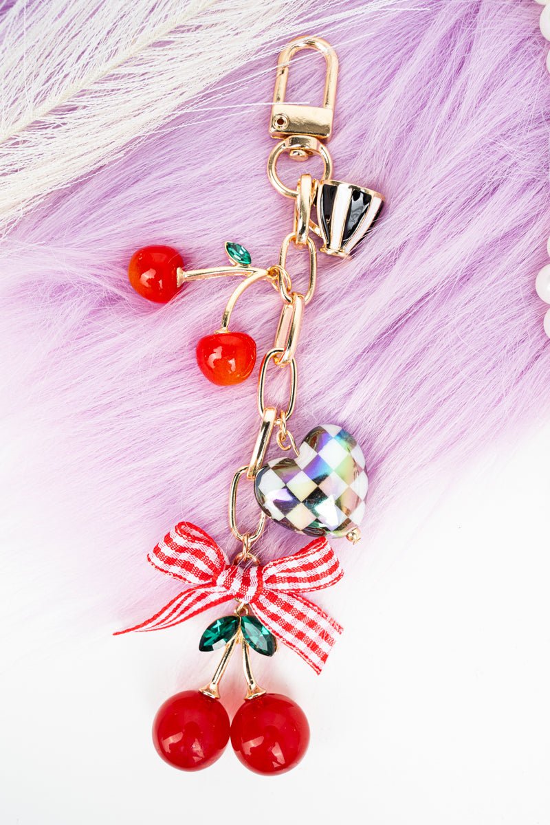 Viola Cherry Check Goldtone Bag Charm - Wholesale Accessory Market