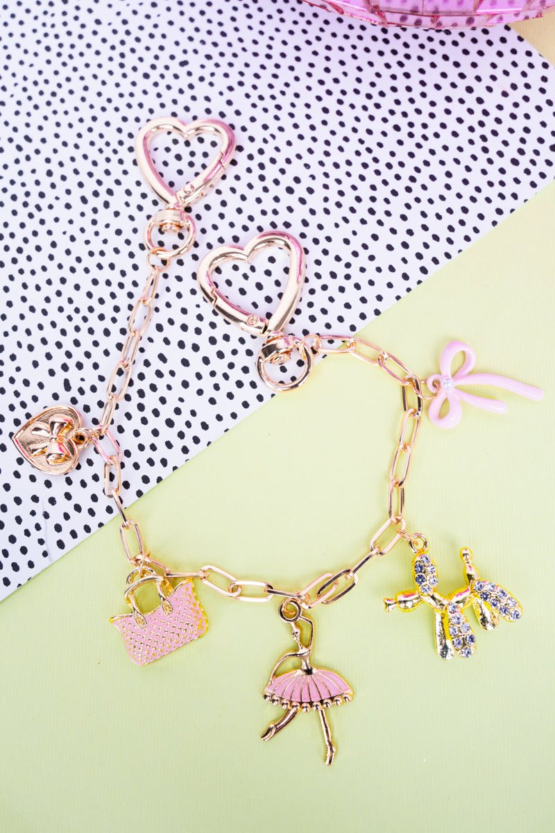 Viola Pink Ballerina Beauty Goldtone Charm Bag Chain - Wholesale Accessory Market