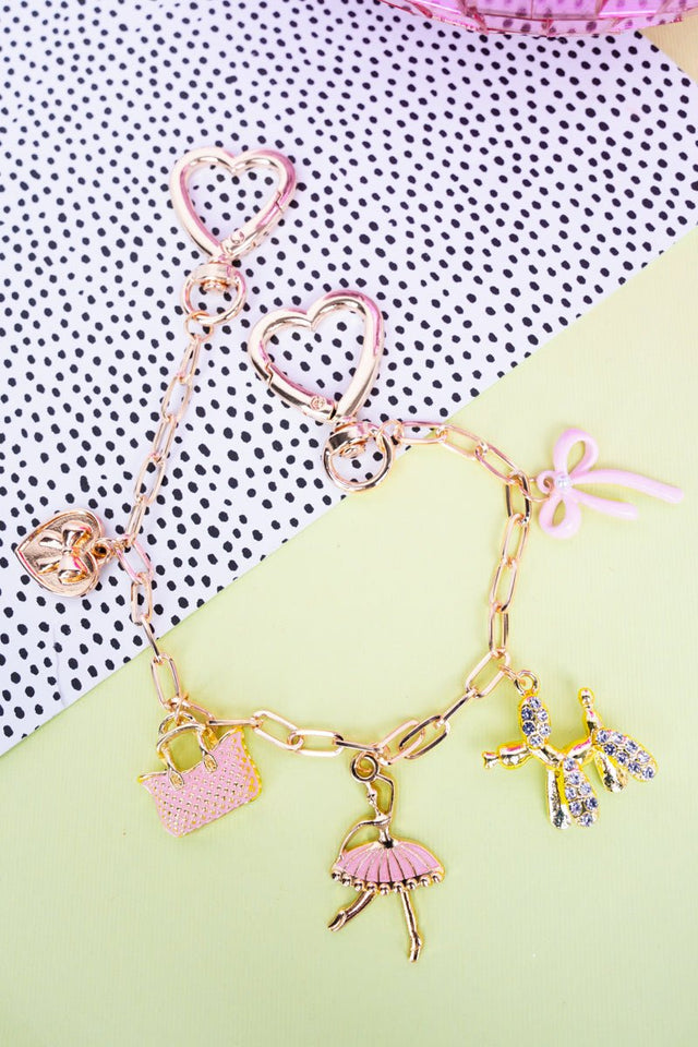 Viola Pink Ballerina Beauty Goldtone Charm Bag Chain - Wholesale Accessory Market