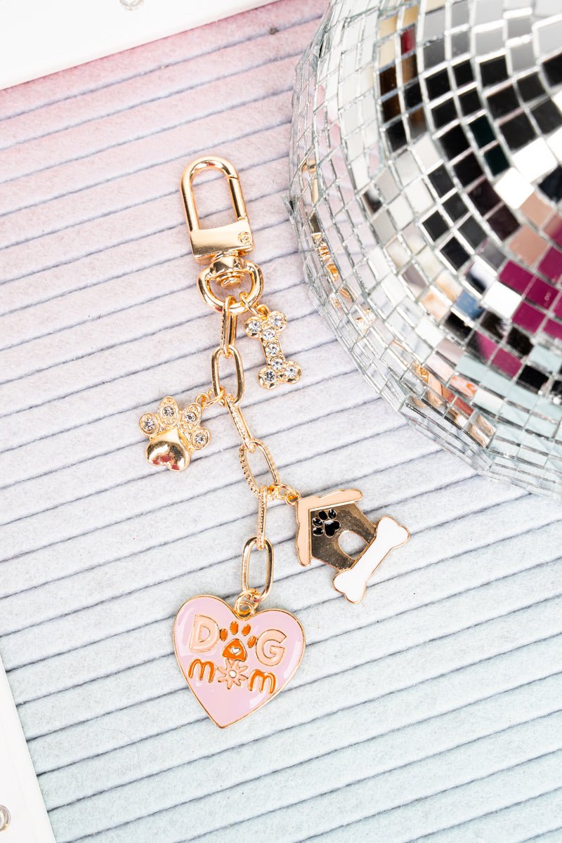 Viola Pink Crystal Bone - A - Fide Dog Mom Goldtone Bag Charm - Wholesale Accessory Market