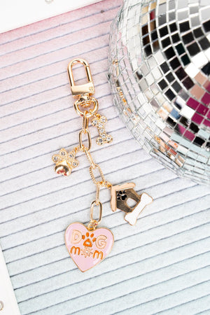 Viola Pink Crystal Bone - A - Fide Dog Mom Goldtone Bag Charm - Wholesale Accessory Market