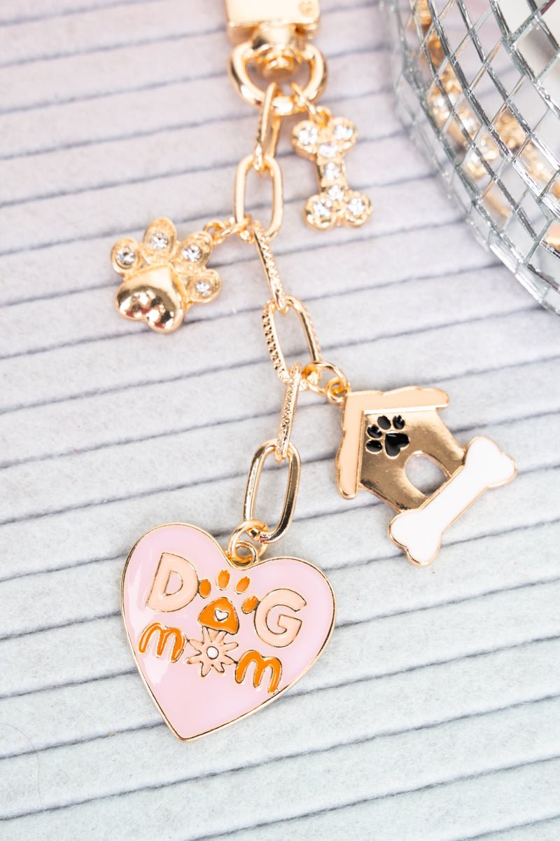 Viola Pink Crystal Bone - A - Fide Dog Mom Goldtone Bag Charm - Wholesale Accessory Market