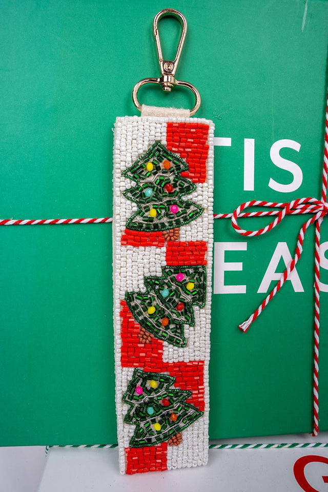 Viola Decked Out White Seed Bead Wristlet Keychain - Wholesale Accessory Market