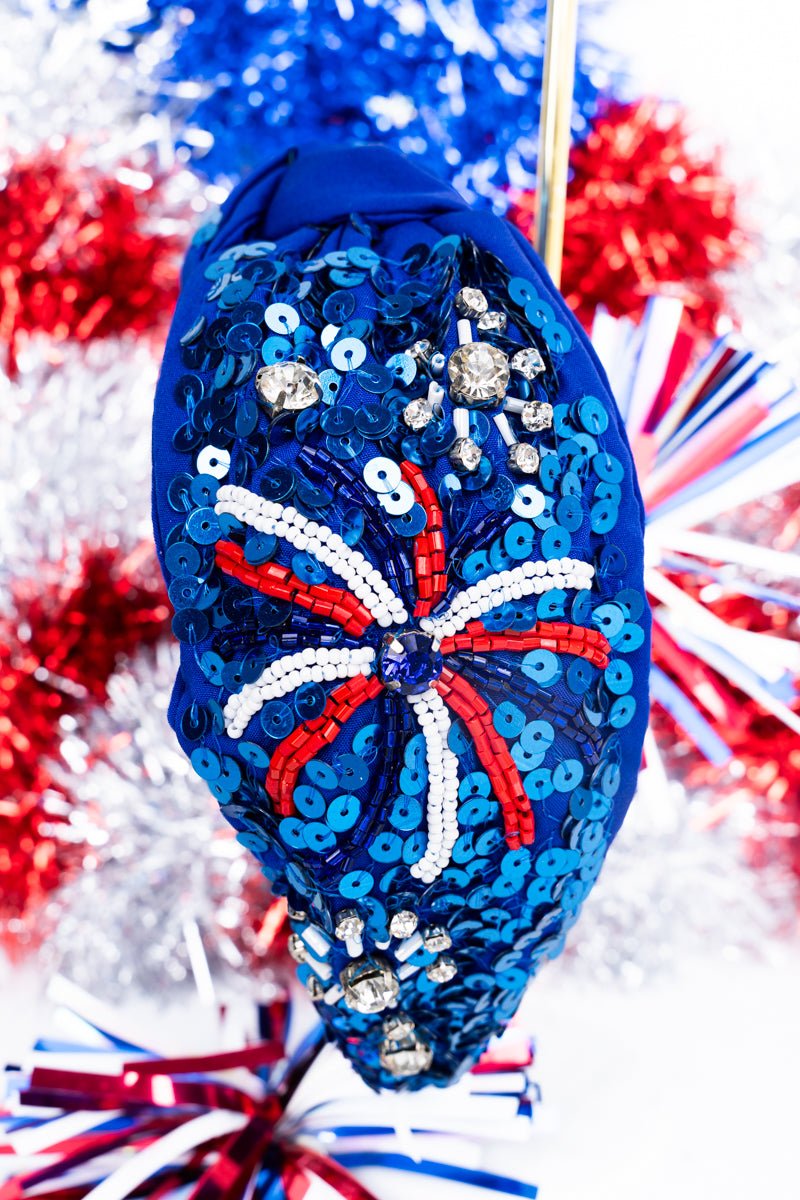 Viola Blue Fireworks Seed Bead Knotted Headband - Wholesale Accessory Market