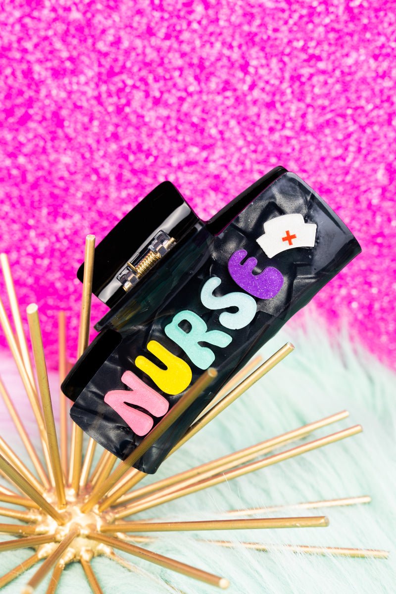 Checkmate Busy Day Glitter 'Nurse' Black Hair Claw Wholesale