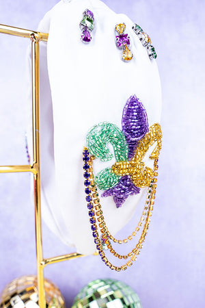 Viola Mardi Gras White Sequin Rhinestone Knotted Headband - Wholesale Accessory Market