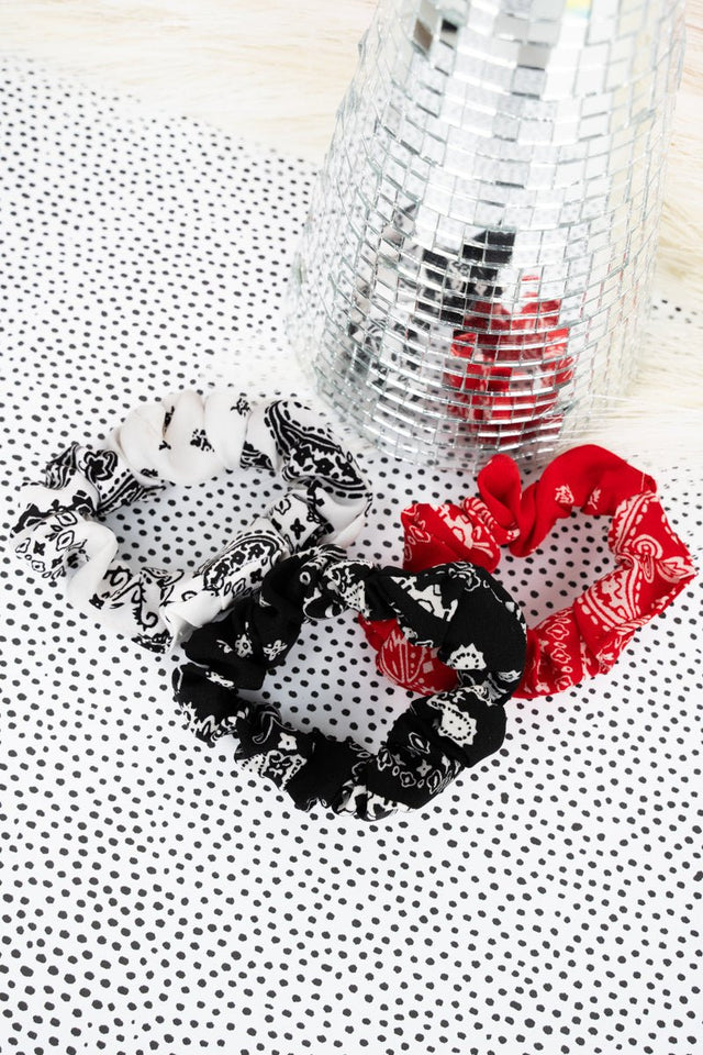 Viola Road Trip Red, White, & Black Hair Scrunchie Set - Wholesale Accessory Market