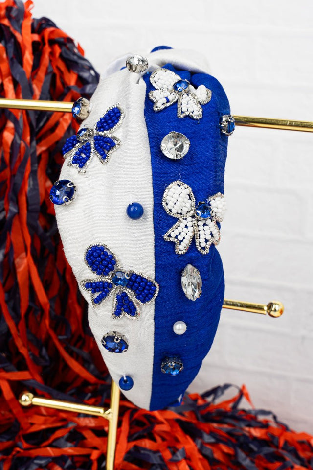 Viola First & Flirty Blue and White Seed Bead Knotted Headband - Wholesale Accessory Market