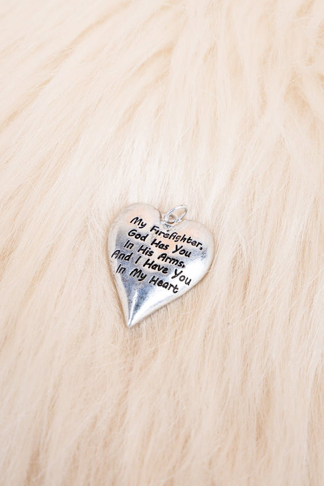 Viola Firefighter Heart Silvertone Pendant - Wholesale Accessory Market