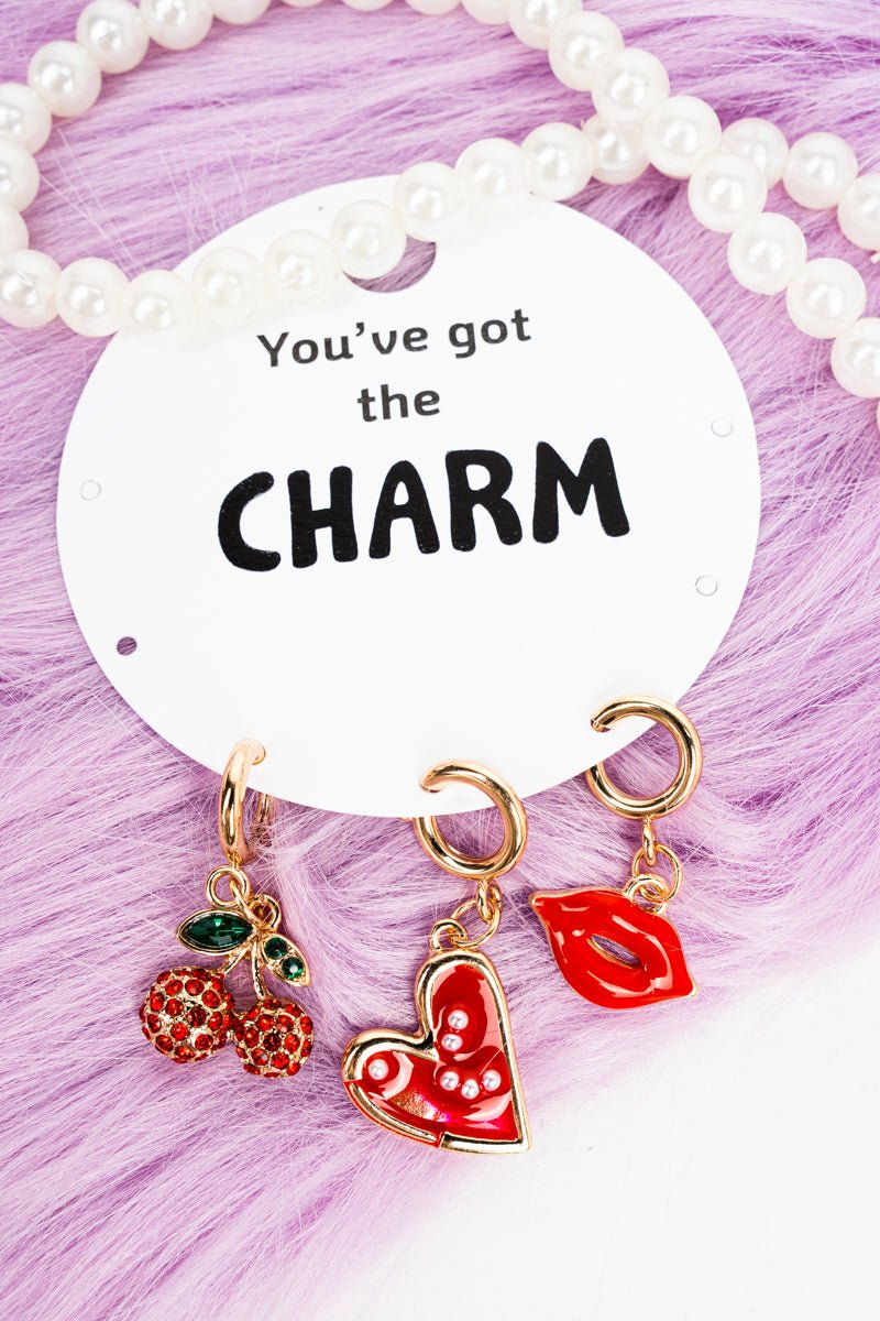 Viola Red Cherry Crush Goldtone Charm Set - Wholesale Accessory Market