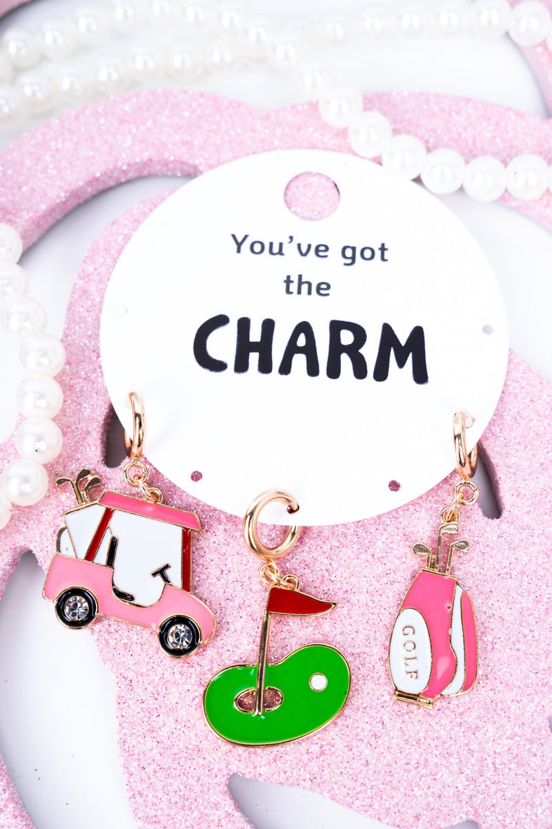 Viola Pink Tee Time Goldtone Charm Set - Wholesale Accessory Market
