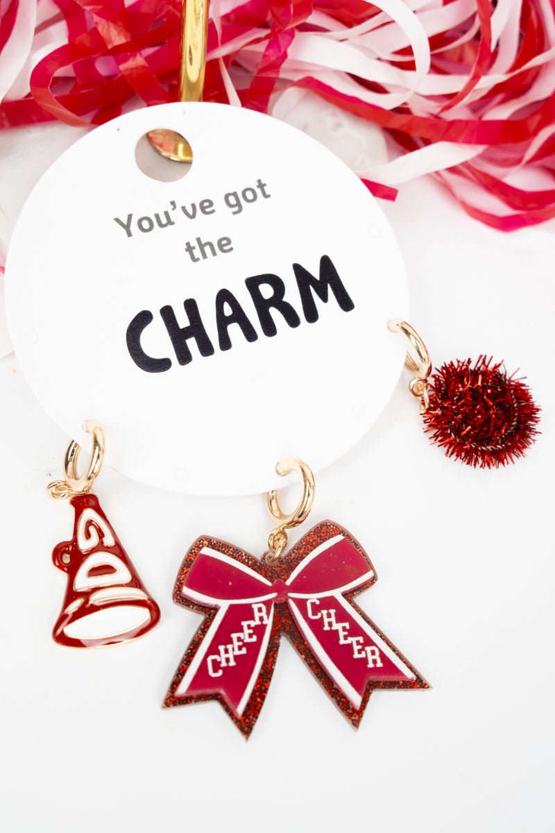 Viola Burgundy & White Go Team Cheer Charm Set - Wholesale Accessory Market