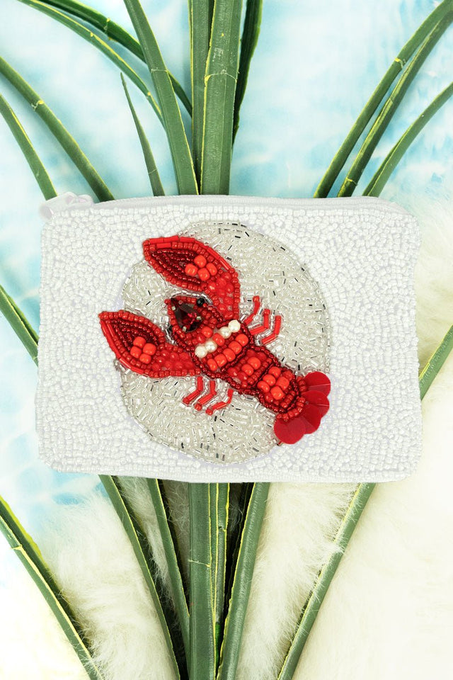 Viola Red Lobster White Seed Bead Coin Purse - Wholesale Accessory Market
