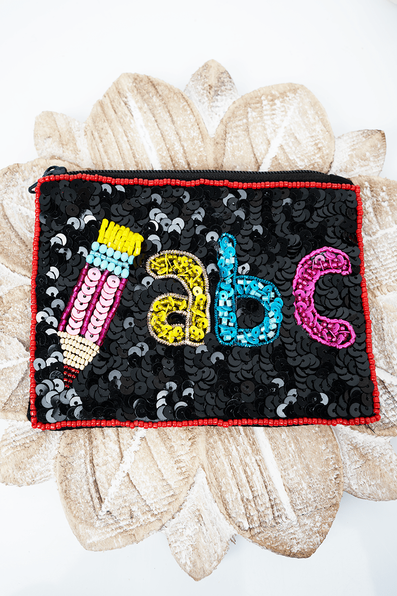 Viola Colorful ABC Black Sequin Coin Purse - Wholesale Accessory Market