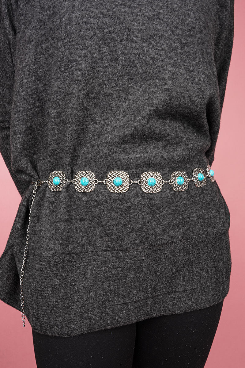 Turquoise Moon Over Mesa Silvertone Belt - Wholesale Accessory Market