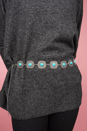 Turquoise Moon Over Mesa Silvertone Belt - Wholesale Accessory Market