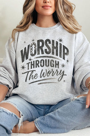 Black Worship Through The Worry Heavy Blend Crew Sweatshirt - Wholesale Accessory Market
