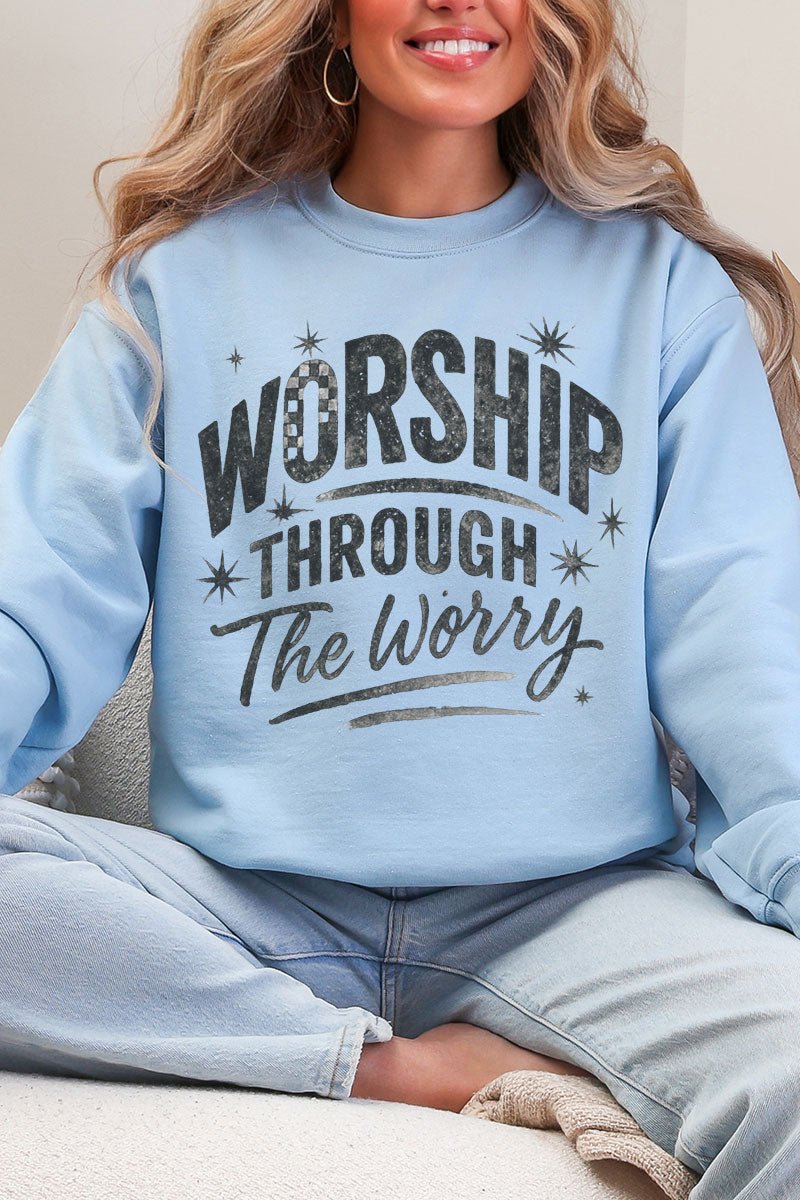 Black Worship Through The Worry Heavy Blend Crew Sweatshirt - Wholesale Accessory Market