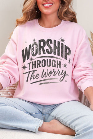 Black Worship Through The Worry Heavy Blend Crew Sweatshirt - Wholesale Accessory Market