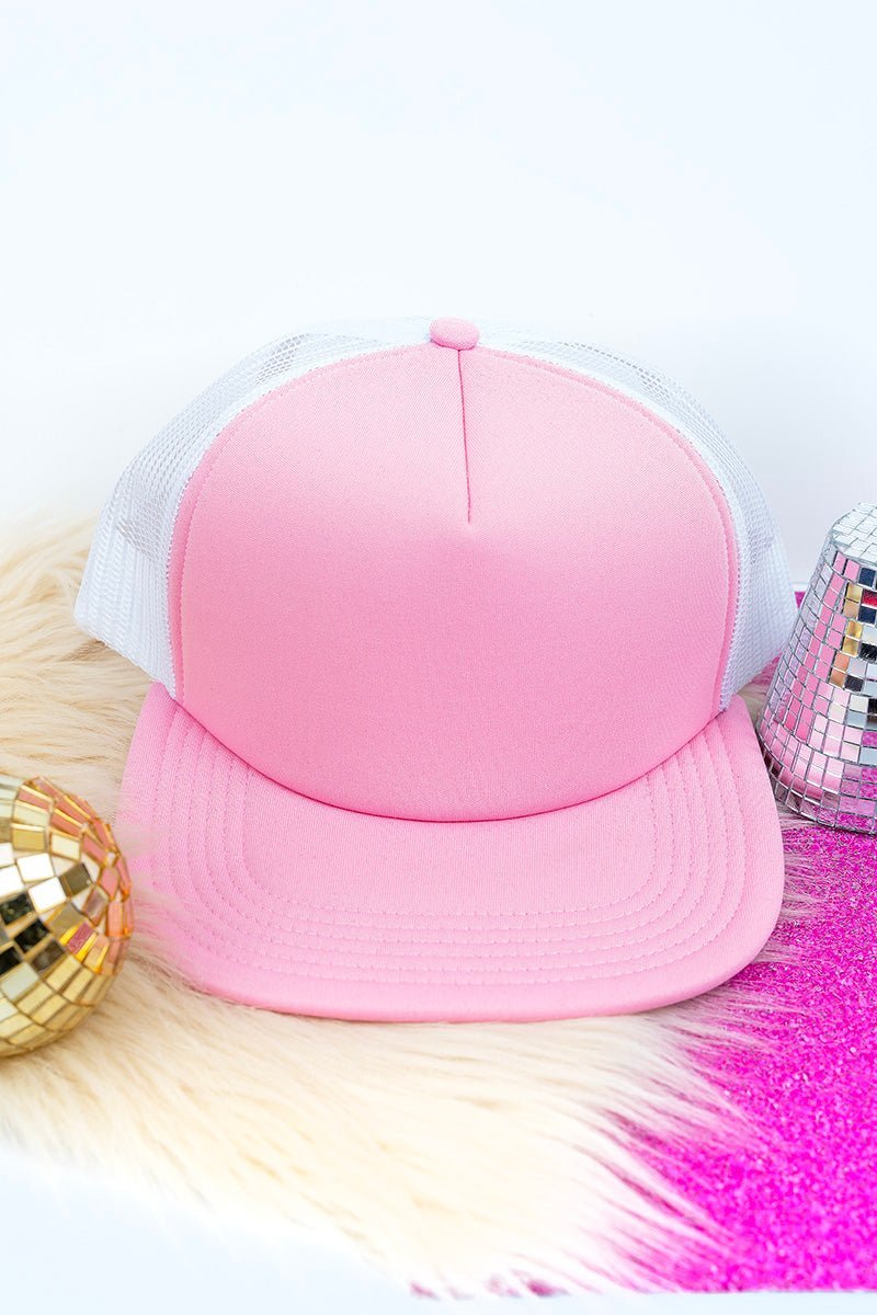 Big Accessories Pink and White Foam Front Mesh Trucker Cap