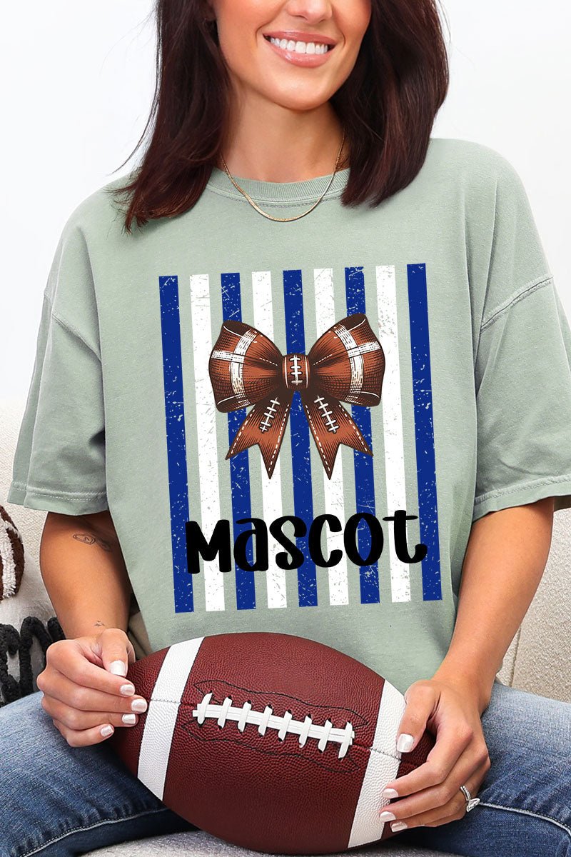 Personalized Blue & White Varsity Bow Comfort Colors Adult Ring-Spun Cotton Tee *Enter Mascot Name - Wholesale Accessory Market